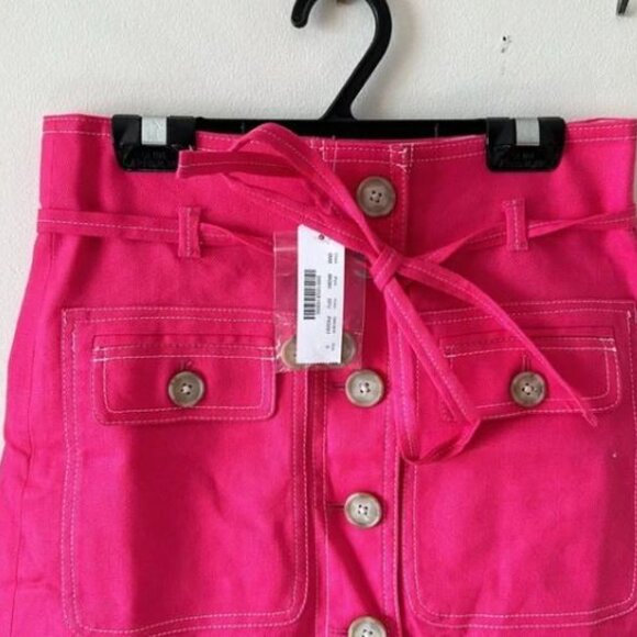 NWT J Crew Women's Pink Linen Pocket Utility Waist Tie Midi Stretch Button Skirt - Picture 5 of 16